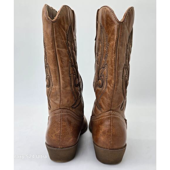 Coconuts Gaucho Brown Western Boots Faux Leather Embroidered Cowgirl Womens 6.5M - Picture 4 of 10